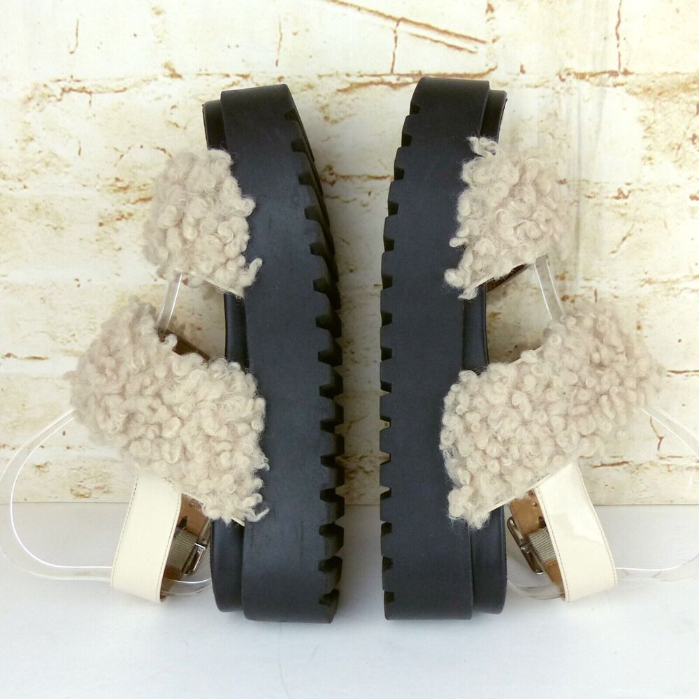 Urban Outfitters Sandal Womens 7 Beige Lexi Faux Sherpa Straps Platform Gorpcore - Picture 10 of 14